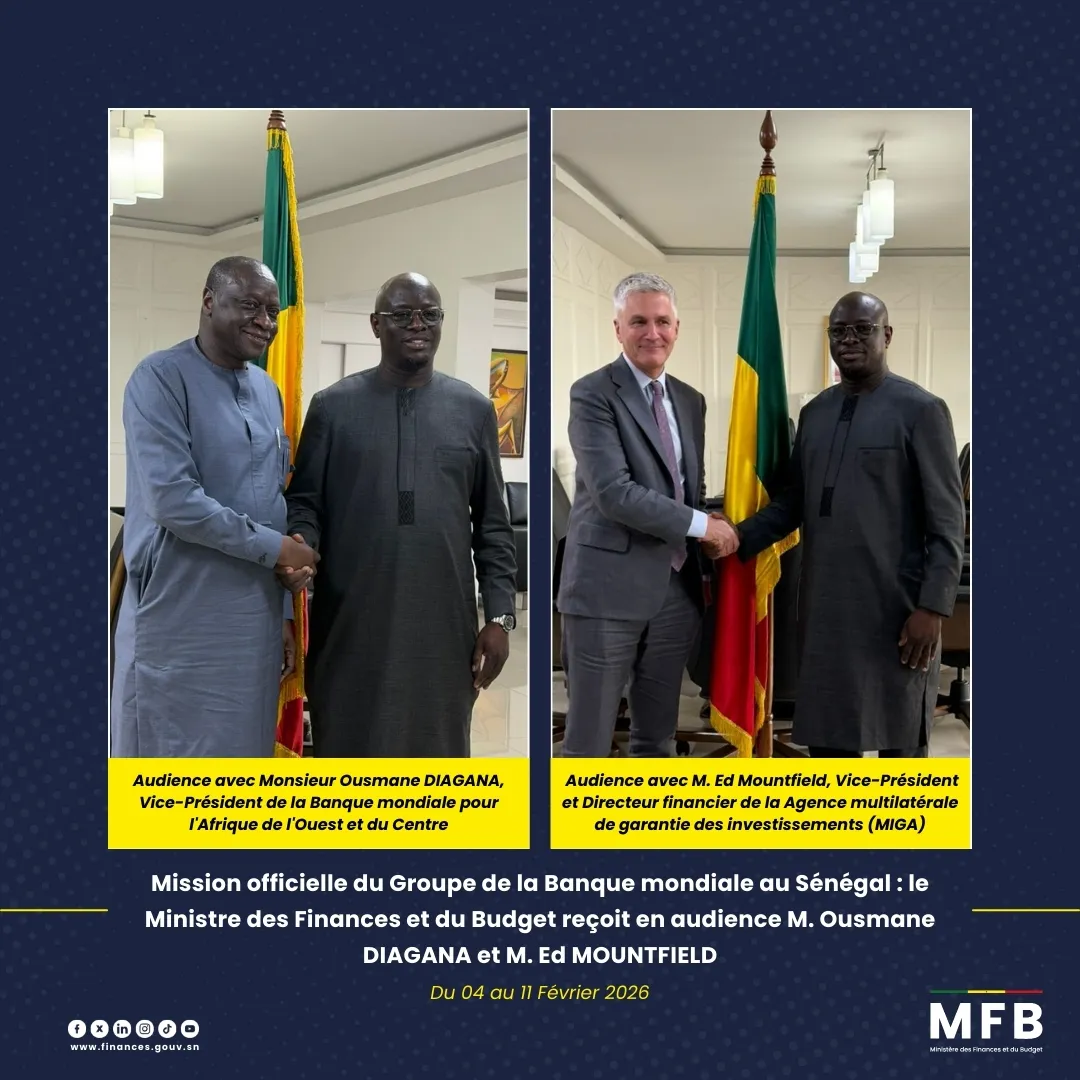 Mission officielle du Groupe de la Banque mondiale au Sénégal : le Ministre des Finances et du Budget reçoit en audience M. Ousmane Diagana et M. Ed Mountfield 