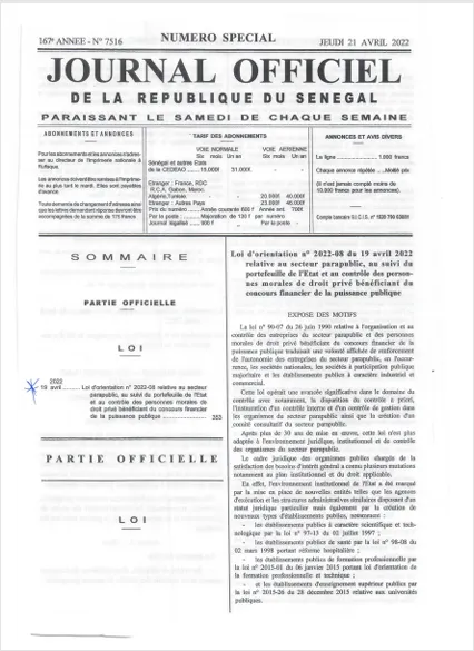 Miniature de Loi d'orientation n°2022-08 du 19 avril 2022 relative au secteur parapublic