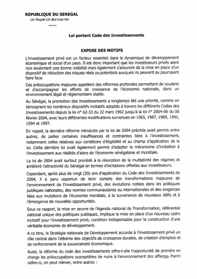 Miniature de Loi n°2025 - 16 portant Code des Investissements
