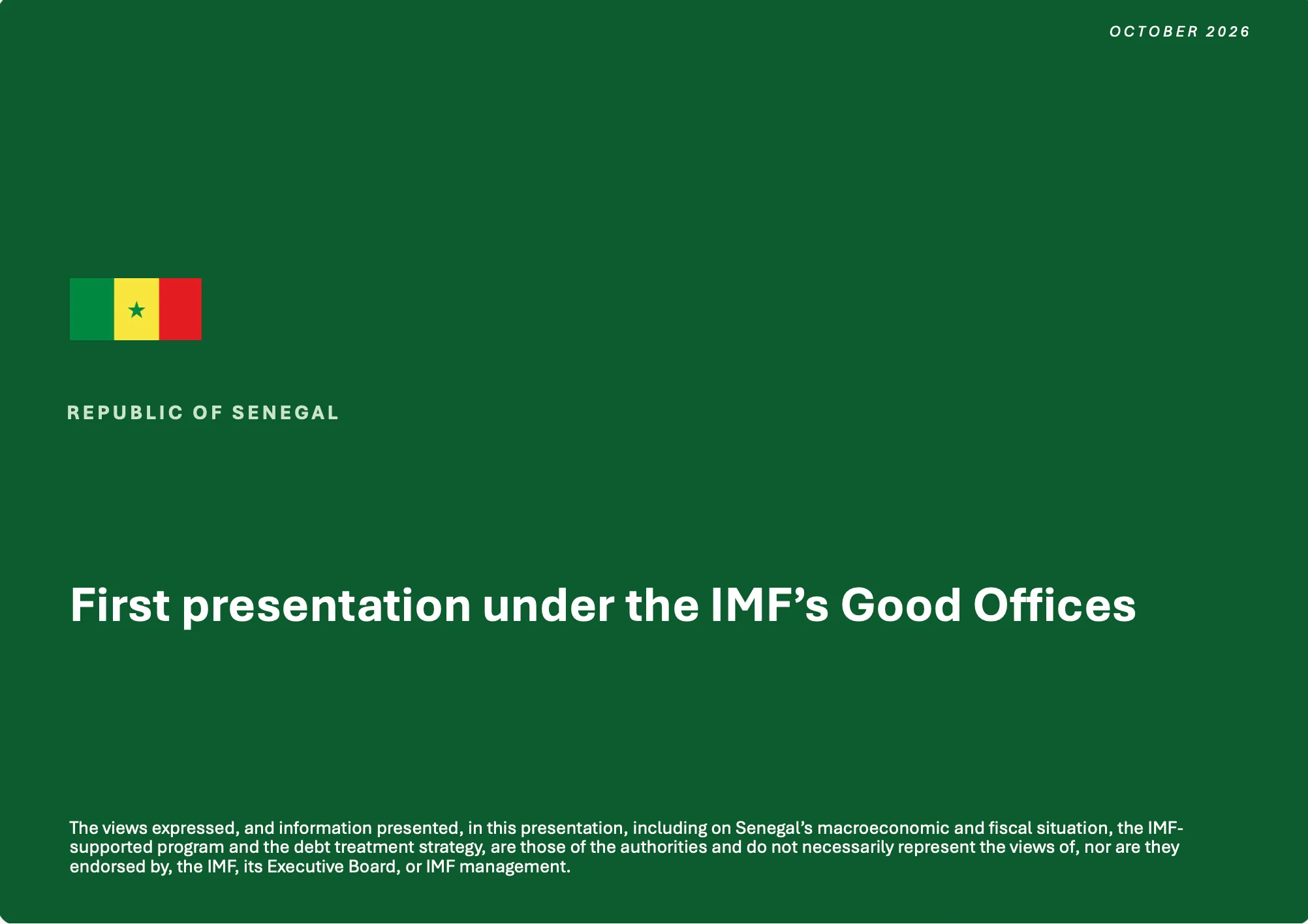 Miniature — First presentation under the IMF’s Good Offices